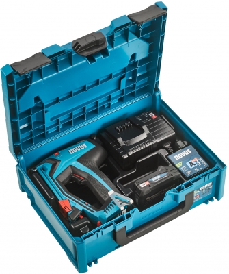 Set capsator electric profesional fara fir tip tacker Novus J-550 cu geanta de transport, 1 baterie CAS 18V + incarcator si 5.000 capse